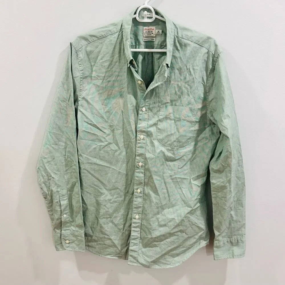 J.Crew men’s light green slim secret wash cotton poplin shirt size medium NWOT
